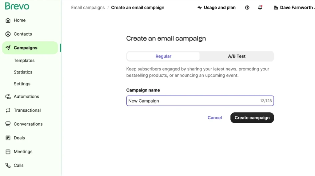 Brevo Create Email Screenshot